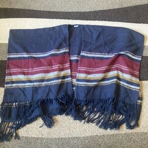 Hollister Poncho Blue Multicolored Stripe Fringe Hem Womens XS-S Oversized Cozy